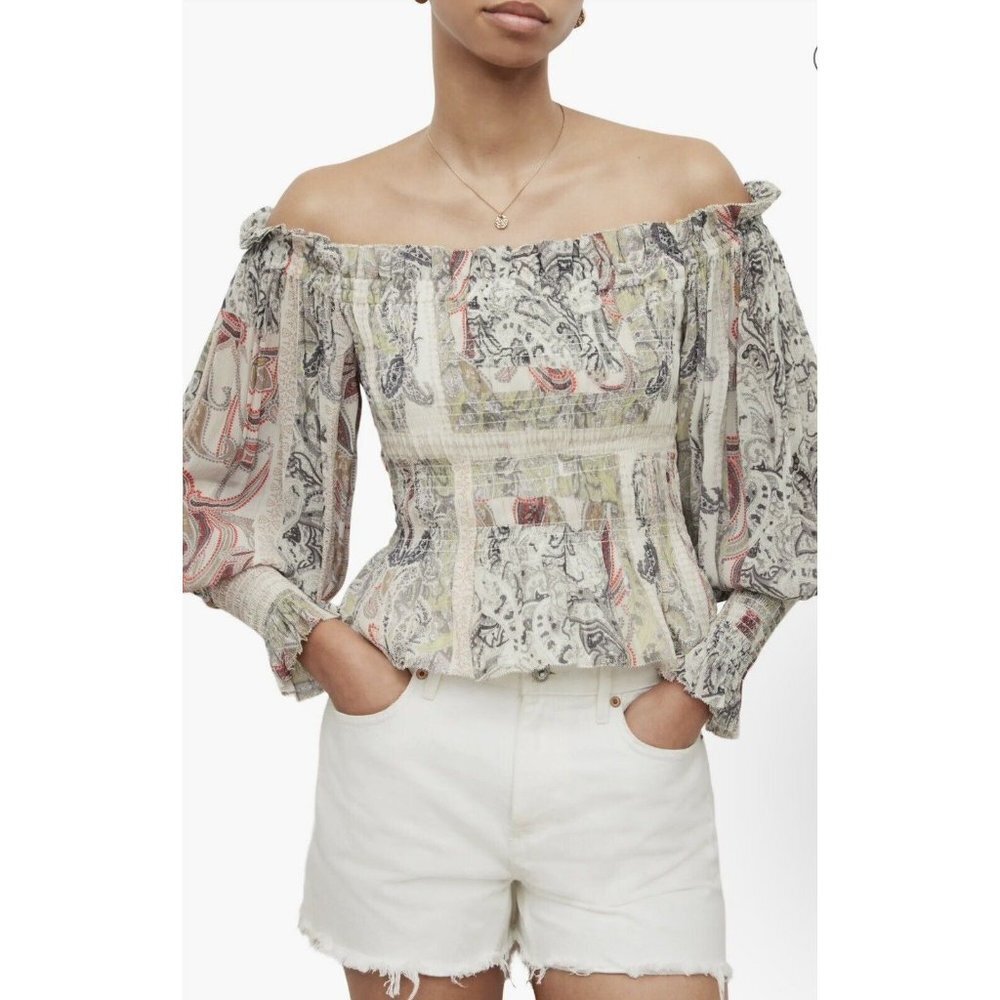 All Saints Lara Makutu Large Soft Pink Size 12 Smocked Cropped $229 - Picture 11 of 12
